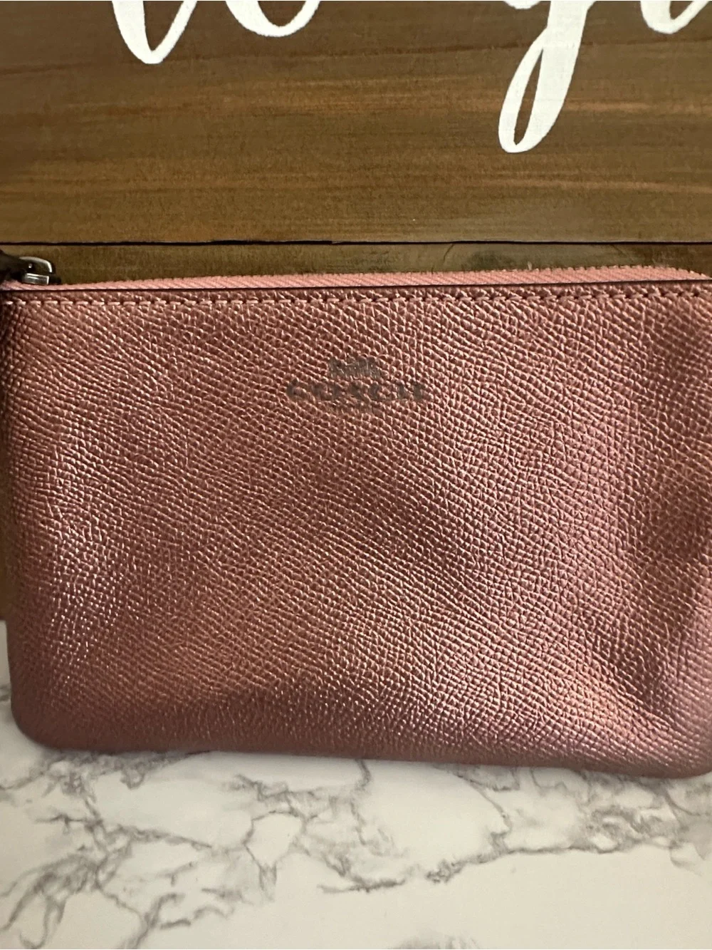 Coach  Zip Wristlet-Metallic Dark Blush